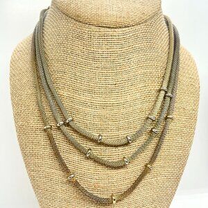 ANNE KLEIN VINTAGE MESH LAYERED NECKLACE GOLD SILVER TONE MULTI STRAND CHAIN